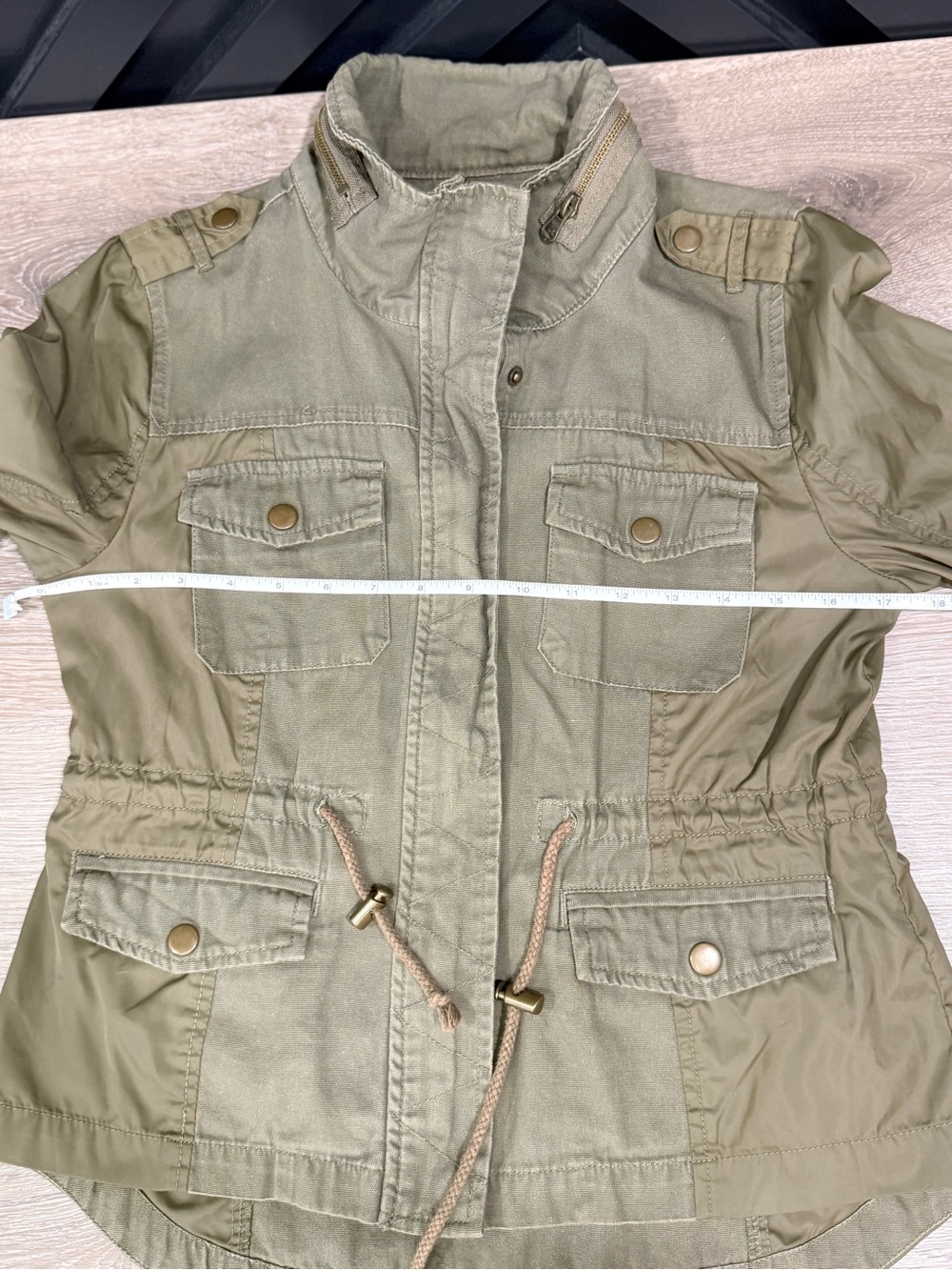 American Rag Womens Olive Green Utility Jacket with Drawstring Tie Size S - Picture 4 of 10